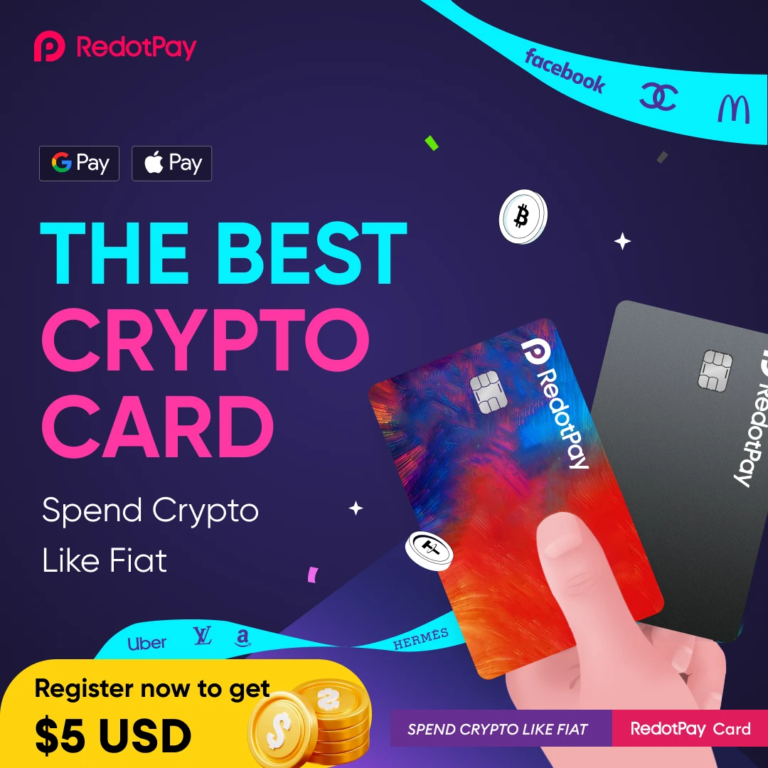 RedotPay crypto card promo - register now to get 5 USD